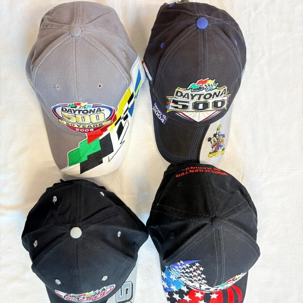 Lot 4 Vtg Daytona 500 Baseball Hats Embroidered Disney Mickey Anniv. '04-08'